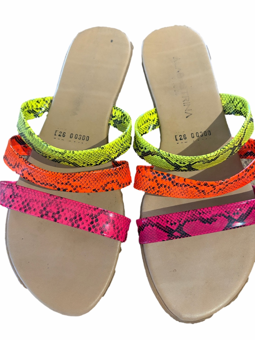 Neon Multi-Color Snake-Print Slide Sandals | EUC | Sz 9